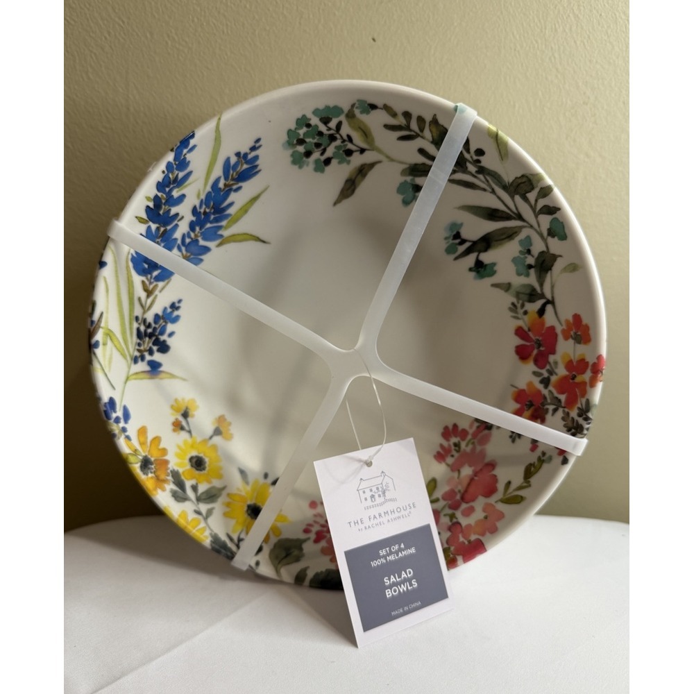 Set 4 FLOWERS 2024 Floral Melamine 7.5" Bowls Farmhouse Rachel Ashwell NEW